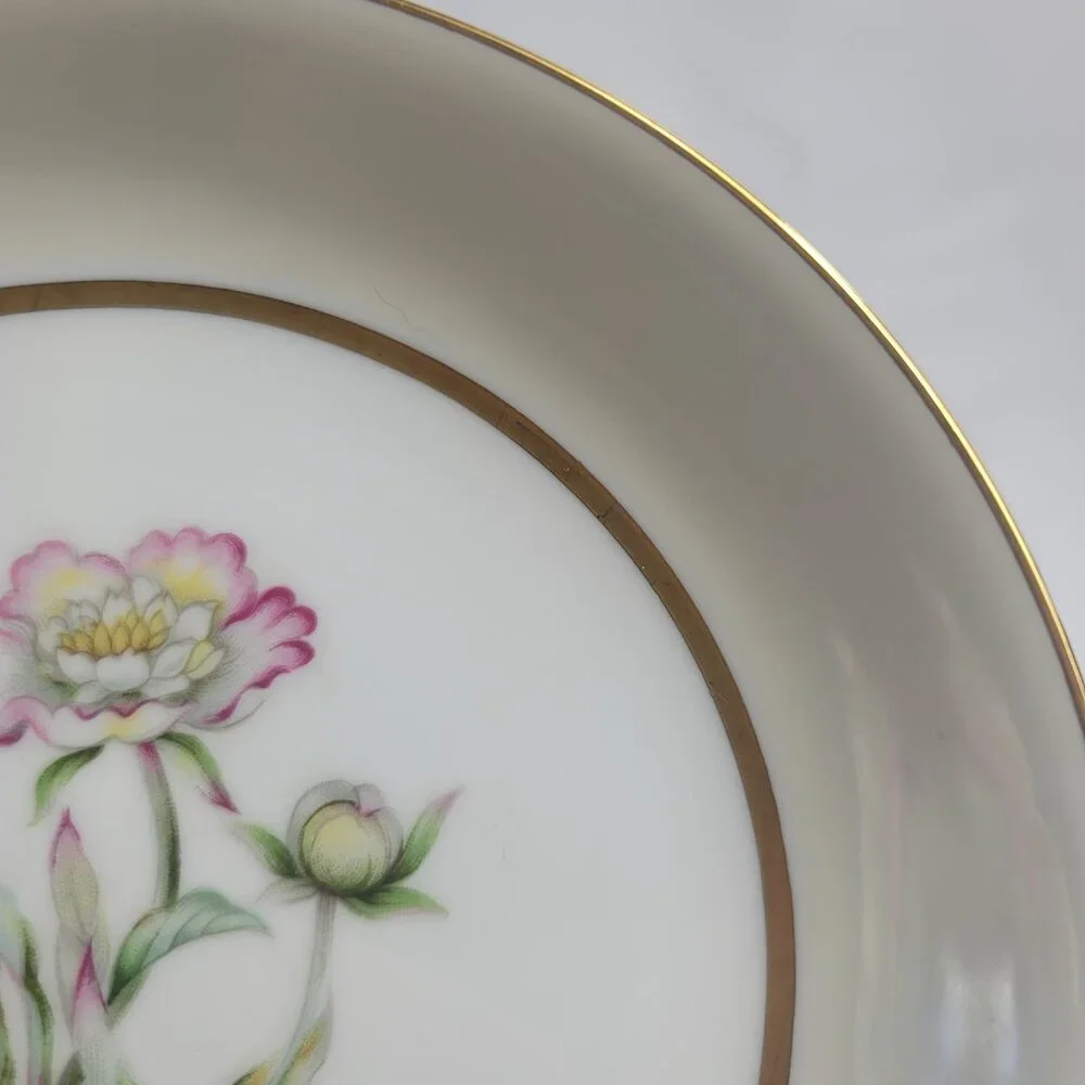 FOUR Mikado Harmony Coupe Soup Bowls Cream Rim Pink Floral Center